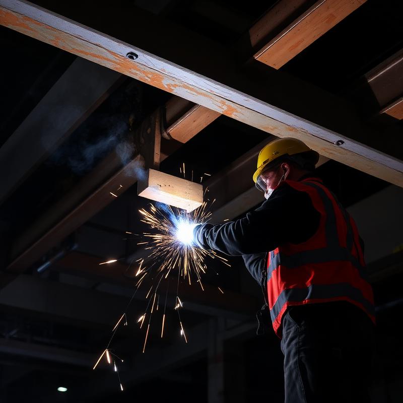 Welder at work on structural beam